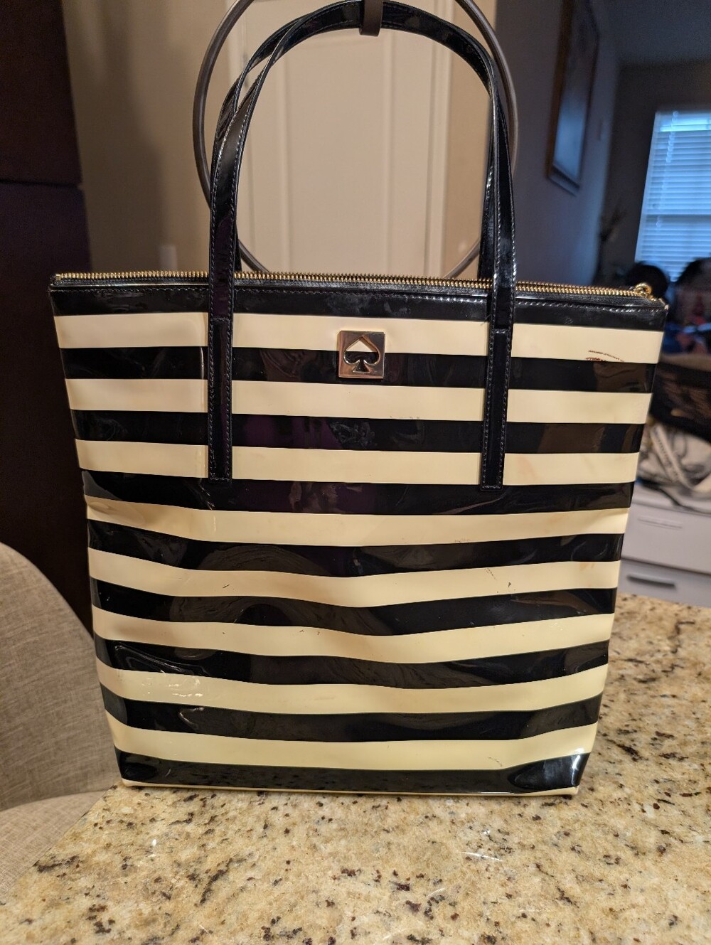 Kate Spade Large Cream Black Tote Patent Leather